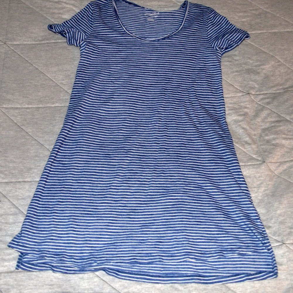 Blue and white t-shirt dress